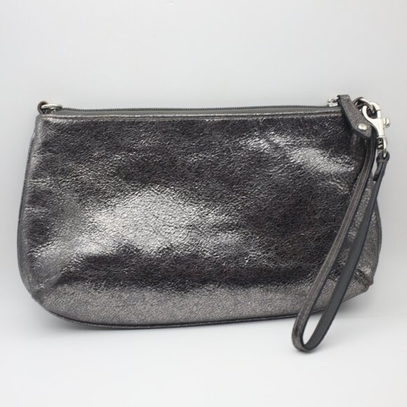 Coach Metallic Pewter Silver Zip Closed Wristlet - Picture 5 of 7